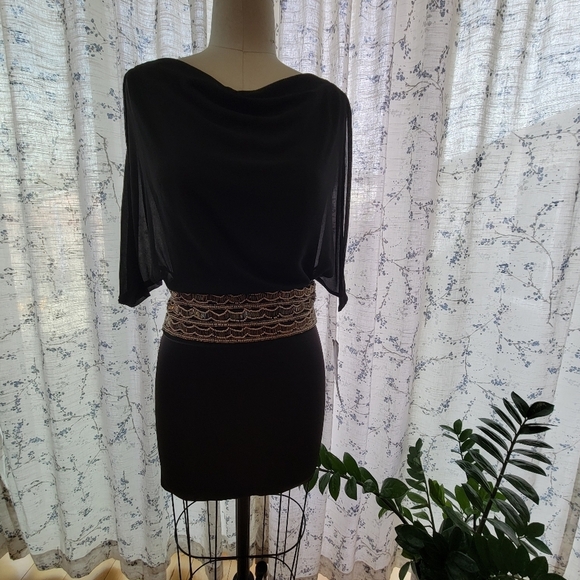 XOXO Evening Black Dress with beaded waist Size 1/2 - Picture 1 of 11